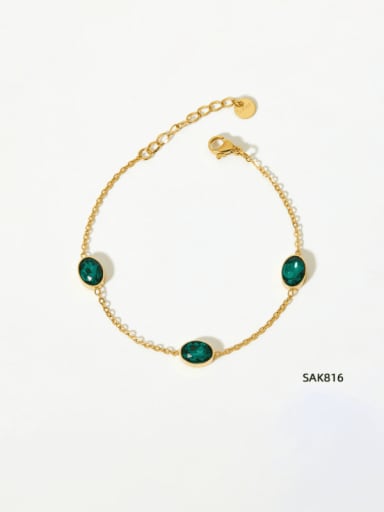 SAK816 Emerald Stainless steel Glass Stone Geometric Minimalist Link Bracelet