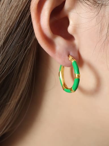 F1185 Green Glazed Gold Earrings Titanium Steel Enamel Geometric Trend Hoop Earring