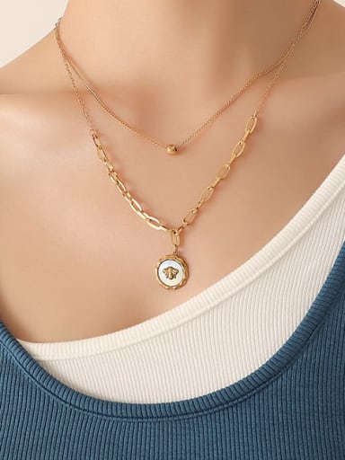 P207 gold necklace 40/ 45+ 5cm Titanium Steel Shell Geometric Vintage Multi Strand Necklace