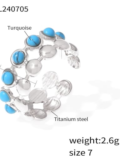 Titanium Steel Turquoise Geometric Trend Band Ring