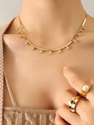 P340 zircon gold necklace 40+ 5cm Titanium Steel Glass Stone Geometric Vintage Necklace
