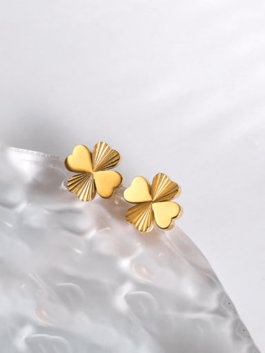Split flower clover earrings gold Titanium Steel Clover Minimalist Necklace