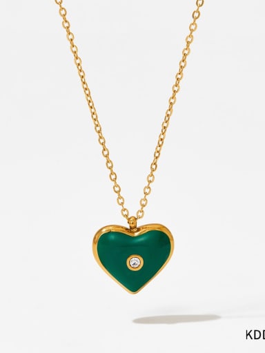 KDD366 Golden Green Stainless steel Cubic Zirconia Heart Dainty Necklace