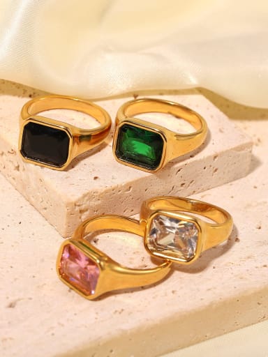 Stainless steel Glass Stone Geometric Vintage Band Ring