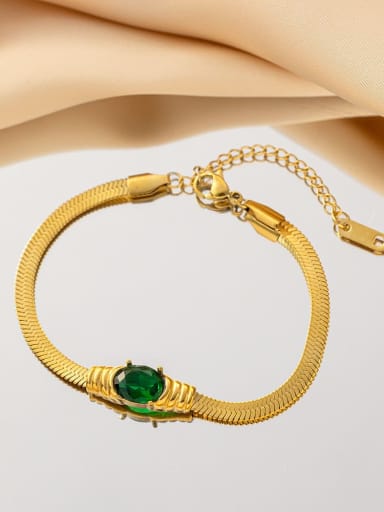 Green Diamond Bracelet Gold Titanium Steel Cubic Zirconia Green Geometric Trend Link Necklace