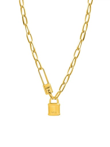 P779 Gold Lock Necklace 37+ 5cm Titanium Steel Locket Hip Hop Hollow  Chain Necklace