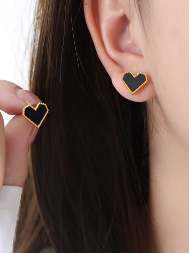 Fa955 Gold Black Acrylic Earrings Titanium Steel Acrylic Minimalist Heart Earring Bracelet and Necklace Set