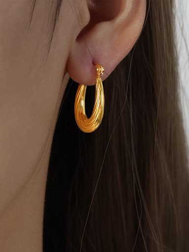 F1242 Gold Earrings Titanium Steel U Shape Hip Hop Huggie Earring