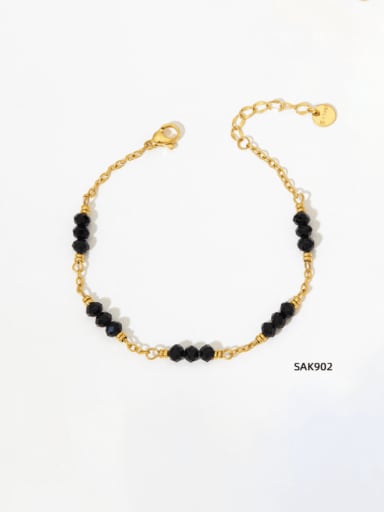 SAK902 Gold Black Crystal Stainless steel Synthetic crystal Geometric Hip Hop Link Bracelet