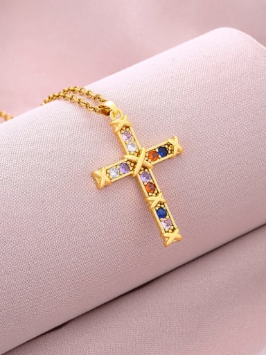 E-style Brass Cubic Zirconia Cross Trend Regligious Necklace