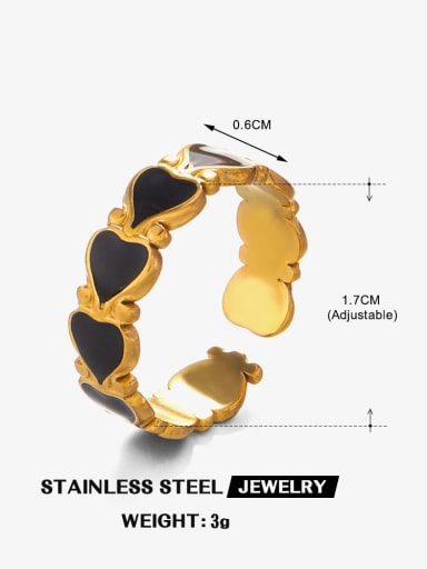 Golden Love Ring Black Stainless steel Enamel Heart Trend Band Ring