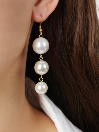 F1313 short imitation pearl earrings Brass Imitation Pearl Geometric Minimalist Hook Earring