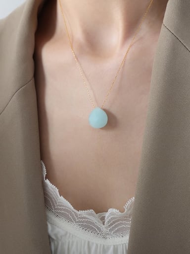 Mint green lapis lazuli necklace 40+ 5cm Titanium Steel Natural Stone Geometric Dainty Necklace