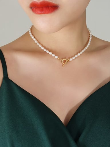 P1217 gold necklace 40cm Trend Geometric Titanium Steel Freshwater Pearl Bracelet and Necklace Set