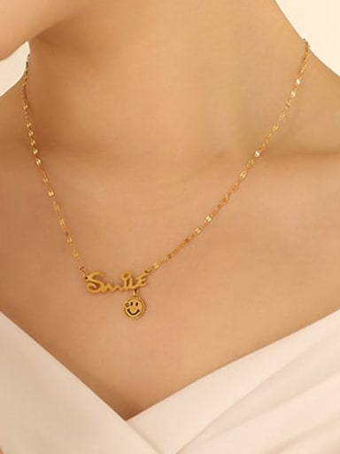P733 gold Smiley 40+ 5cm Titanium Steel Smiley Minimalist  Letter Pendant Necklace
