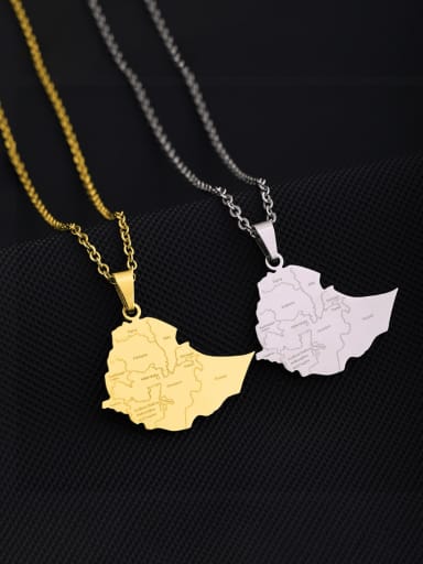 Stainless steel Irregular Hip Hop Map of Ethiopia Pendant Necklace