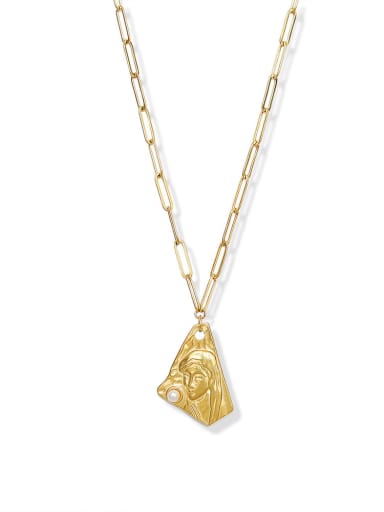 M033 gold portrait Necklace (type A) Titanium Steel Imitation Pearls Fashion Irregular Pendant Necklace
