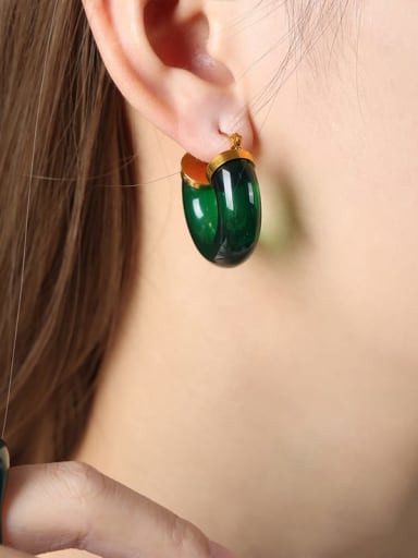 F1151 Gold Green Resin Earrings Titanium Steel Resin Geometric Trend Stud Earring