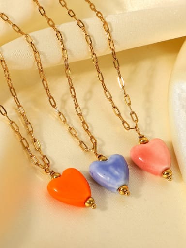 custom Stainless steel Ceramic Heart Vintage Necklace