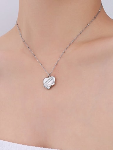 P029 Steel Necklace 40+ 5cm Titanium Steel Vintage Smooth Heart  Pendant Necklace