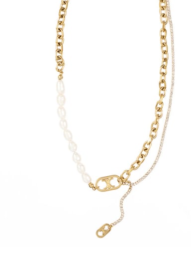 Gold Inlaid individually wrapped geometric pearl necklace