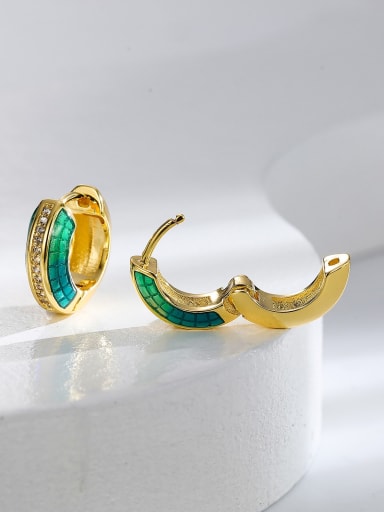 H01355 Gold Brass Cubic Zirconia Geometric Trend Stud Earring