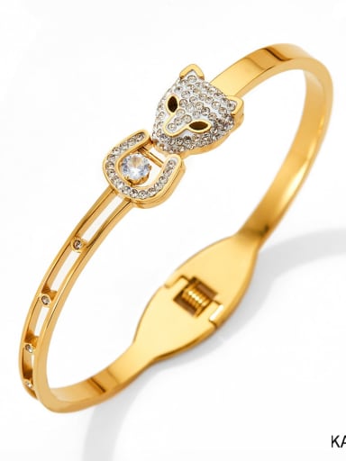 KAS891 Gold Stainless steel Cubic Zirconia Leopard Trend Band Bangle