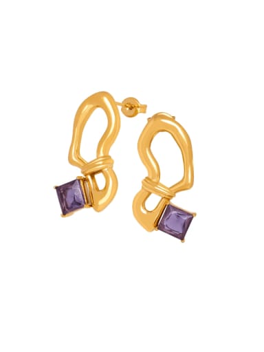 F947 Gold Earrings Brass Glass Stone Geometric Hip Hop Drop Earring