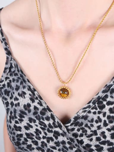 Titanium Steel Tiger Eye Vintage Round Earring and Necklace Set