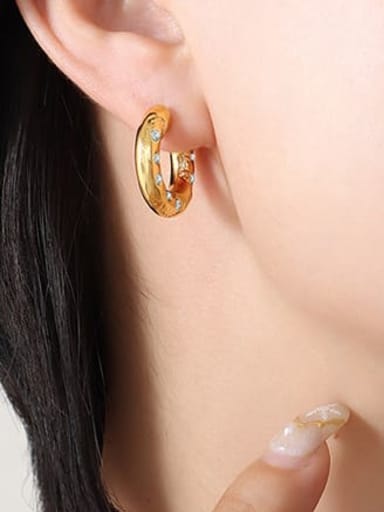 F099 gold white Zircon Earrings Titanium Steel Rhinestone Geometric Vintage Huggie Earring