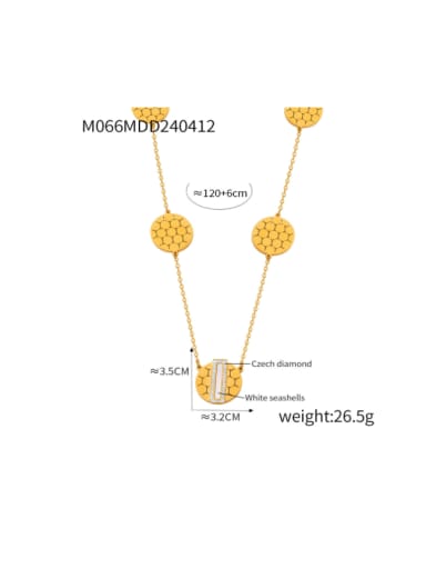 M066 Golden White Shell Sweater Chain Stainless steel Cubic Zirconia Geometric Hip Hop Long Strand Necklace
