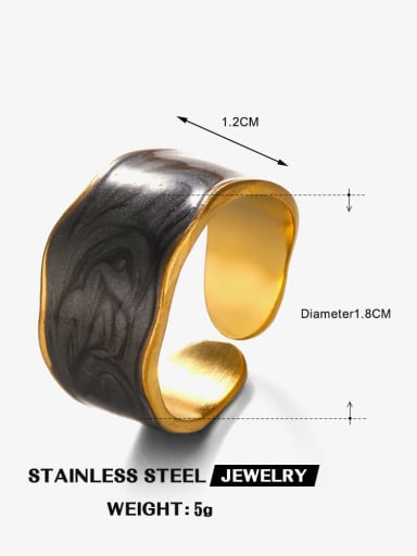 Gold Wide Face Ring Black Stainless steel Enamel Heart Trend Band Ring