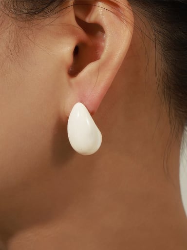 F519 large white glazed earrings Brass Enamel Geometric Trend Stud Earring