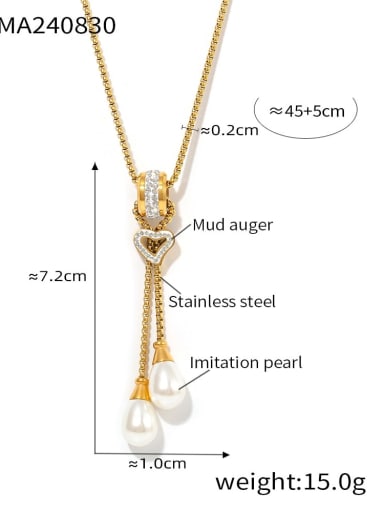 P2013 Golden Necklace Stainless steel Imitation Pearl Tassel Minimalist Lariat Necklace