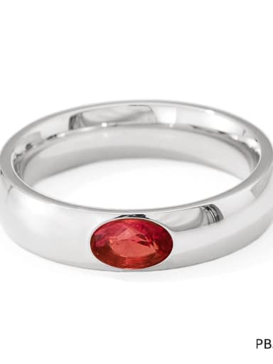 PBJ240 Platinum Red Stainless steel Cubic Zirconia Geometric Trend Band Ring