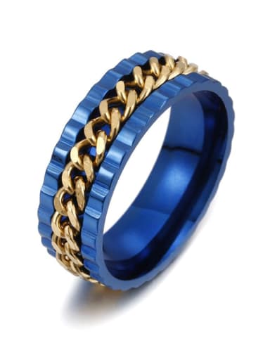 Blue Ring Gold Chain Stainless steel Geometric Hip Hop Band Chain Turning Ring