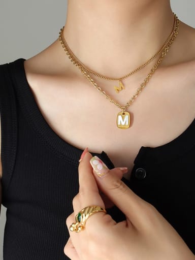 P894 gold double layer Necklace Titanium Steel Shell Letter Trend Multi Strand Necklace