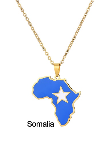 Somalia, Africa Stainless steel Enamel Medallion Ethnic Map of Africa Pendant Necklace