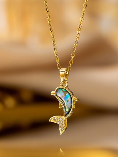 YXL9131 Colored Dolphin Necklace Gold Titanium Steel Cats Eye Dolphin Trend Necklace