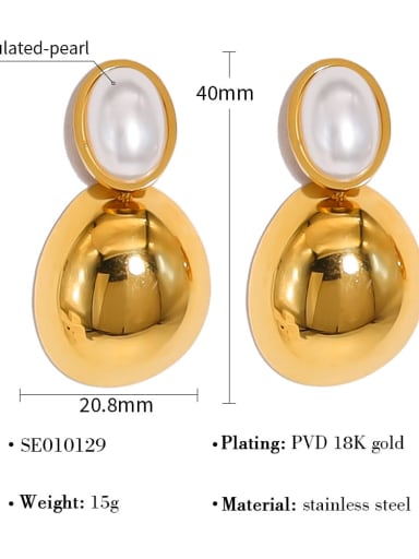 SE010129 Titanium Steel Imitation Pearl Heart Trend Stud Earring