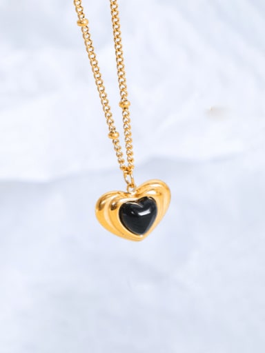gold+black necklace Vintage Heart Titanium Steel Glass Stone Earring and Necklace Set