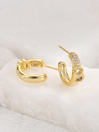 Brass Cubic Zirconia Letter Dainty Stud Earring