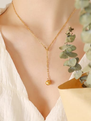 P571 gold necklace 45cm Titanium Steel Tassel Vintage Lariat Necklace