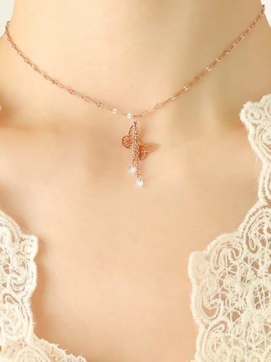 P686 rose necklace 33 +8cm Titanium Steel Rhinestone Butterfly Minimalist Tassel Necklace