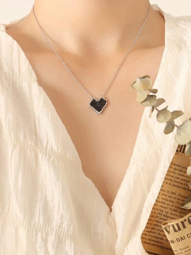 P640 Steel Necklace 40 +5cm Titanium Steel Cubic Zirconia  Minimalist Heart Pendant Necklace