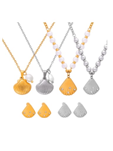 Trend Irregular Titanium Steel Freshwater Pearl Earring and Necklace Set