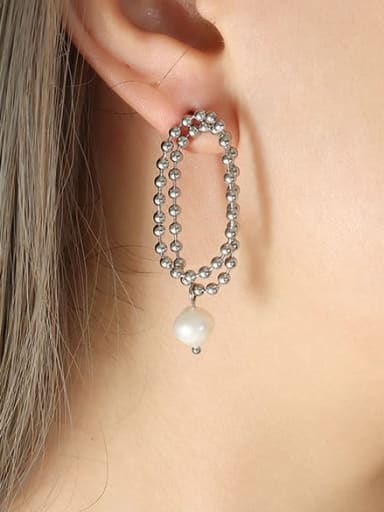 steel double-layer earrings Titanium Steel Bead Geometric Minimalist Drop Earring