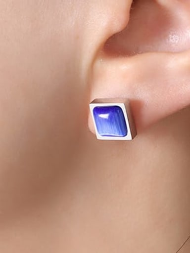 F097 Blue Steel Earrings Titanium Steel Tiger Eye Geometric Minimalist Stud Earring