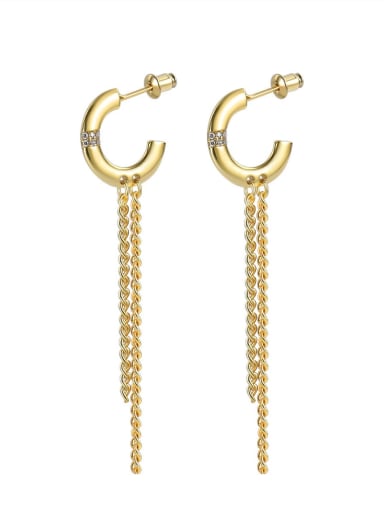 Brass Geometric Chain Tassel Vintage Threader Earring