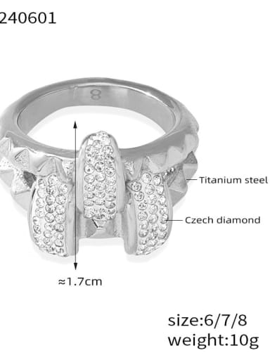 A061 Steel Ring Titanium Steel Cubic Zirconia Bowknot Trend Band Ring